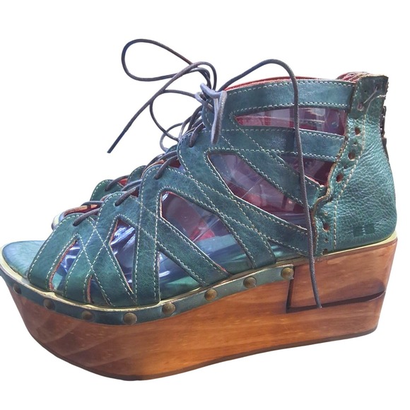 Bed Stu Shirin Green Leather Platform Womens size 9 Chunky Lace-up Zip Sandals - Picture 3 of 8